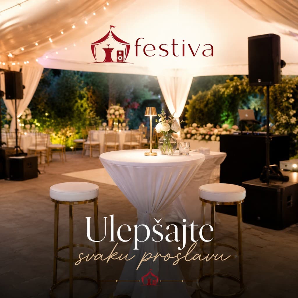 Festiva tenda sa barskim stolovima